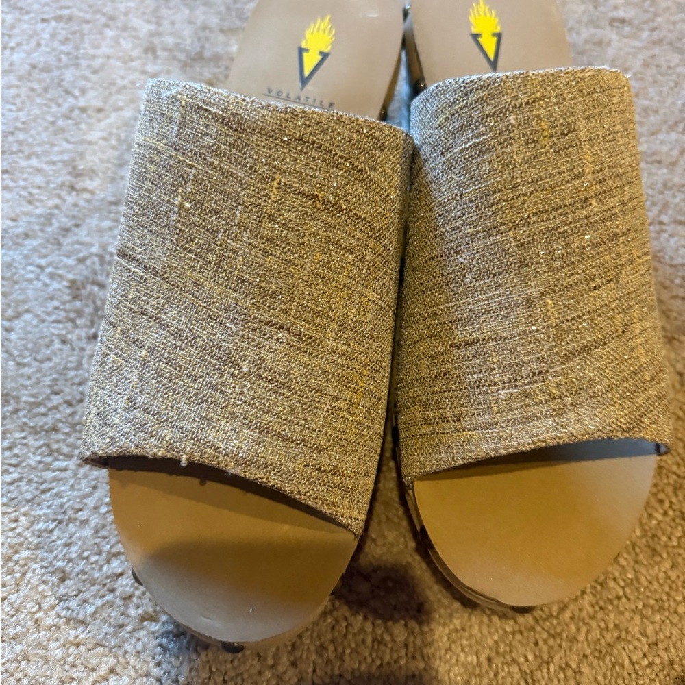 Volatile Metallic Gold Slide Mules